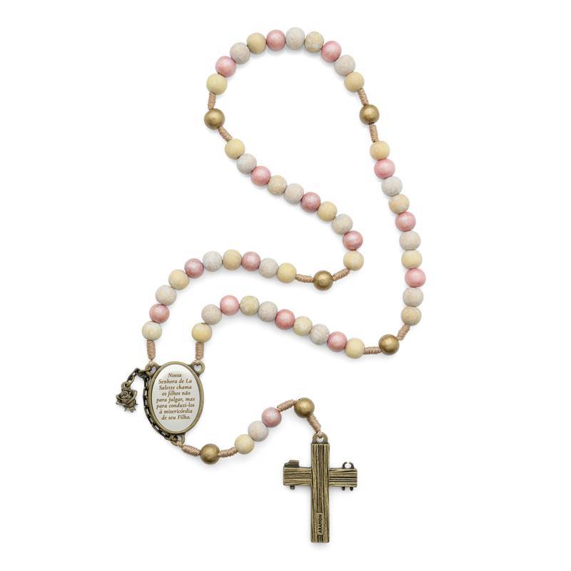 Terço Nossa Senhora de La Salette – Madeira Tons Rosé com Medalha Oval