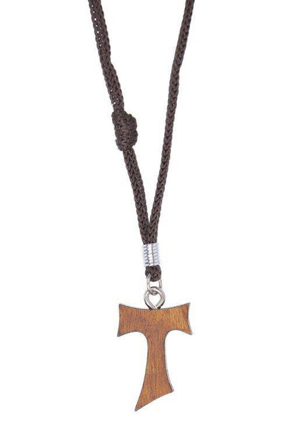 Colar Tau de Madeira Pequeno com Nó Regulável