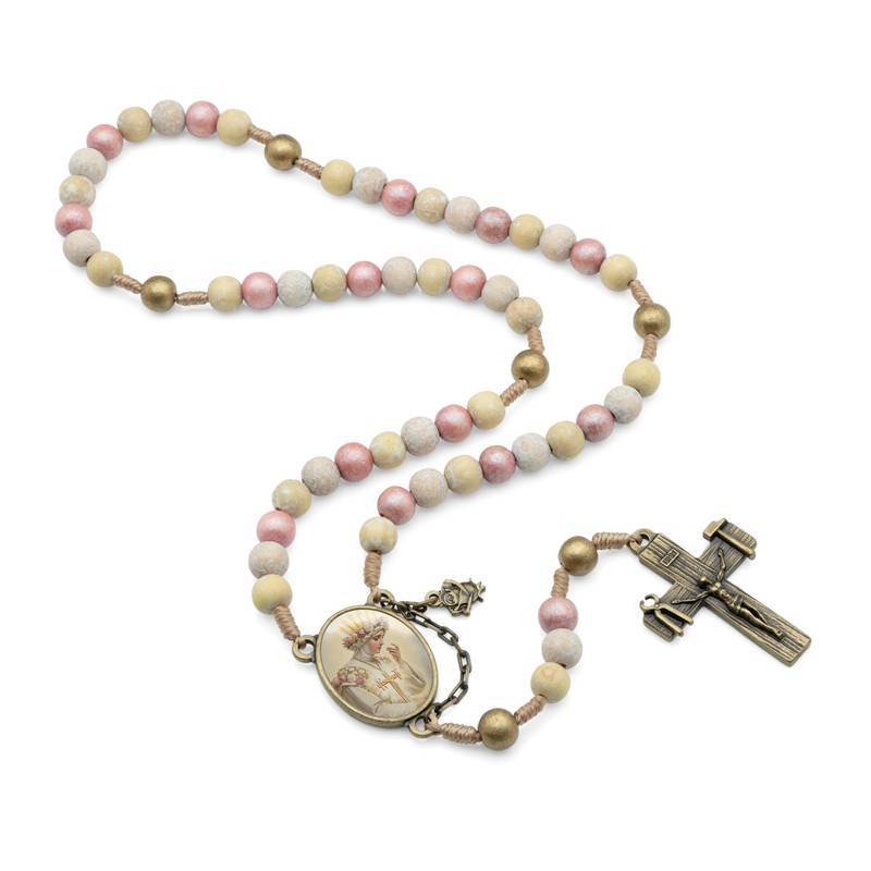 Terço Nossa Senhora de La Salette – Madeira Tons Rosé com Medalha Oval