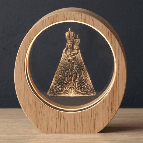 8 cm Crystal Religious Lamp with Wooden Base | Various Saints and Devotions