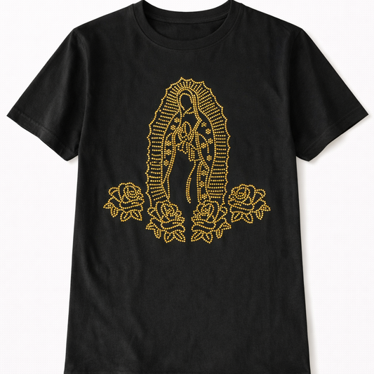 Camiseta Nossa Senhora de Guadalupe em Strass – Amor e Proteção Materna (Unisex)