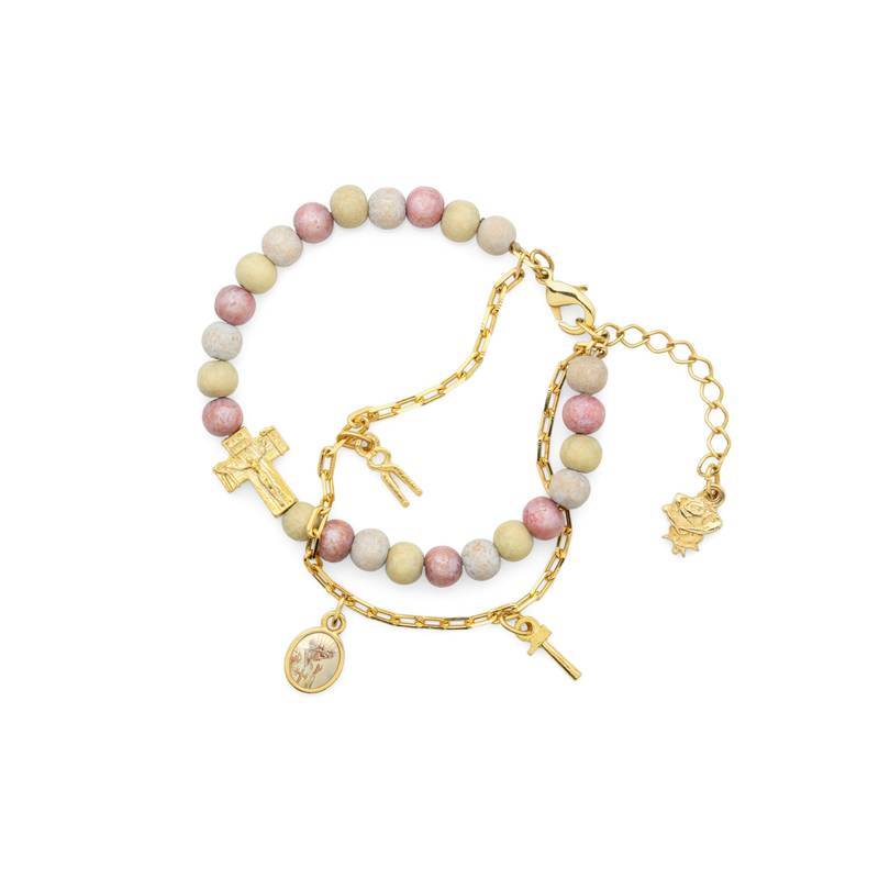 Pulseira Nossa Senhora de La Salette – Tons Rosé com Corrente Dourada