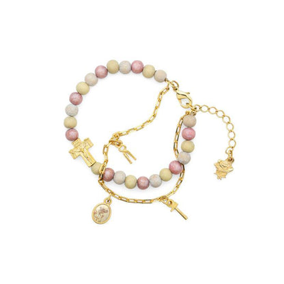 Pulseira Nossa Senhora de La Salette – Tons Rosé com Corrente Dourada