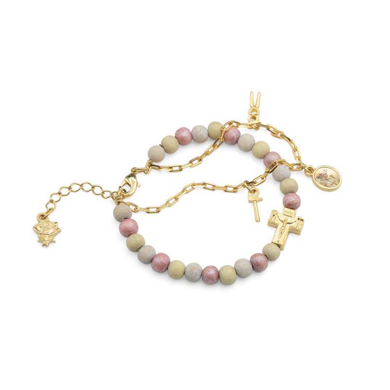 Pulseira Nossa Senhora de La Salette – Tons Rosé com Corrente Dourada