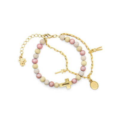 Pulseira Nossa Senhora de La Salette – Tons Rosé com Corrente Dourada