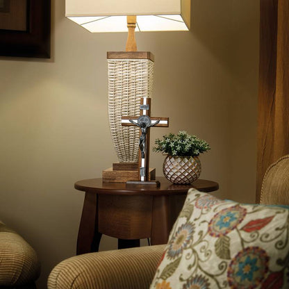 Crucifixo de Mesa em Madeira Frisada – 26 cm