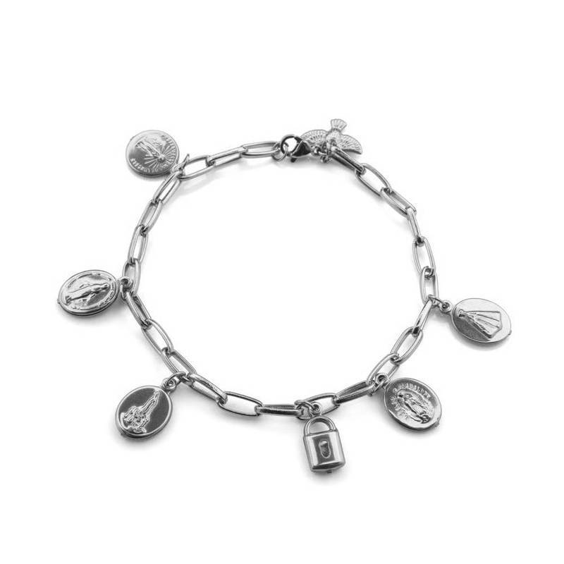Pulseira Cadeia Consagração em Aço Inox – 5 Devoções com Cadeado