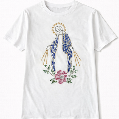Our Lady T-Shirt with Rhinestones – Illuminate with Mary (Unisex)