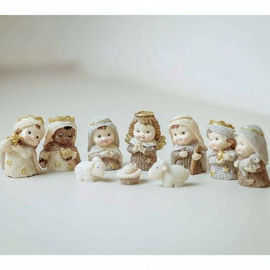 Presépio Infantil 10 Peças em Resina – 5,6cm (Bege ou Colorido)