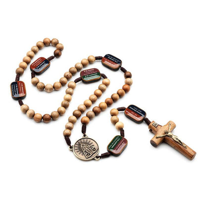 Terço de Madeira Imbuia com Mistérios Resinados – Contas 10 mm