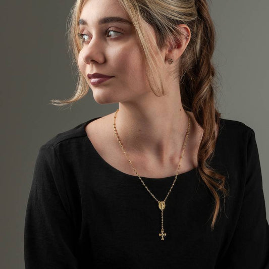 Colar Terço Nossa Senhora das Graças Dourado – com Vidrinho