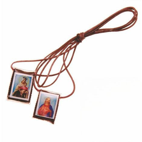 Escapulário Mini Plastificado – Nossa Senhora do Carmo e Sagrado Coração de Jesus