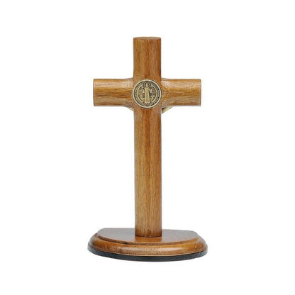 Crucifixo de Mesa em Madeira com Medalha de São Bento – 12 cm