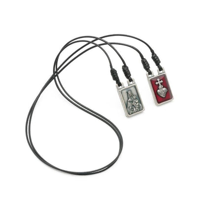 Escapulário em Metal – Prata Velha com Resina Colorida e Folheto