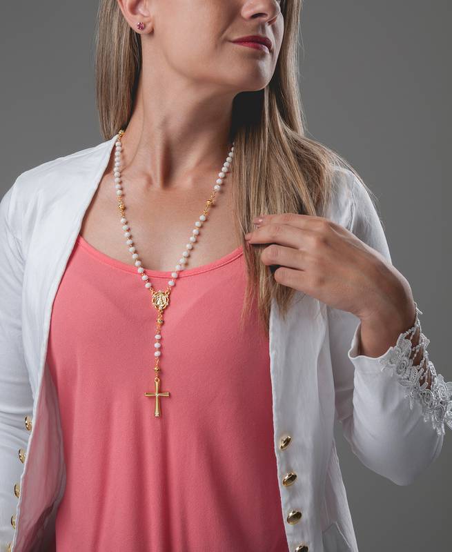 Colar Terço em Cristal de Vidro – Nossa Senhora Aparecida