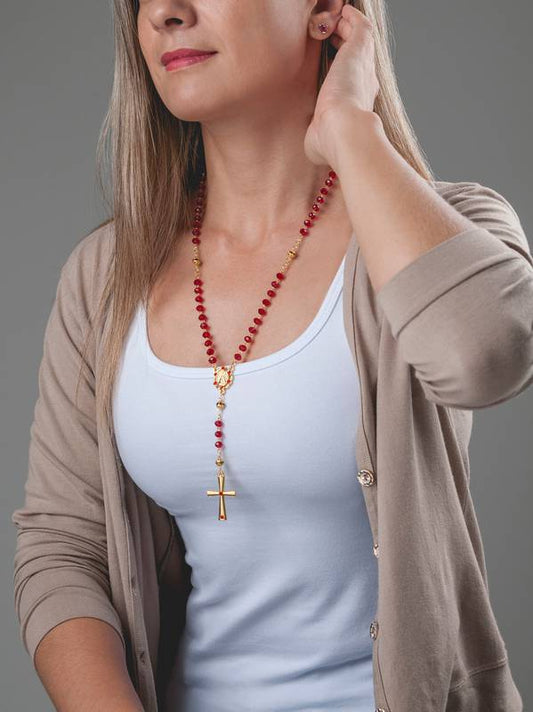 Colar Terço em Cristal de Vidro – Nossa Senhora Aparecida