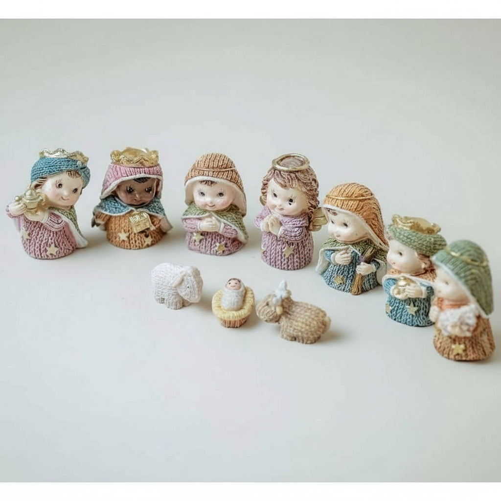 Presépio Infantil 10 Peças em Resina – 5,6cm (Bege ou Colorido)