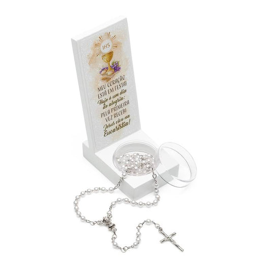 Lembrança de Eucaristia –  Branca com Terço