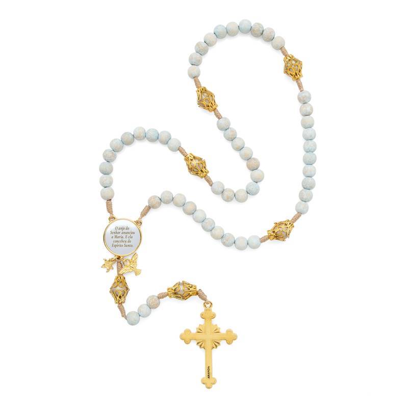 Terço da Anunciação – Madeira Ninho Azul com Detalhes Dourados