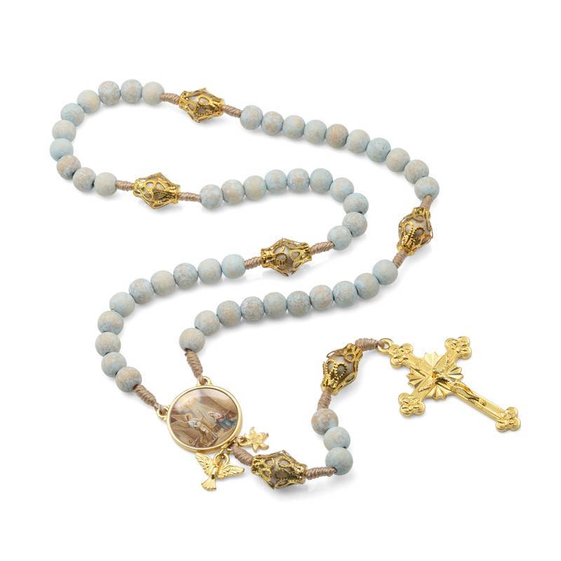 Terço da Anunciação – Madeira Ninho Azul com Detalhes Dourados