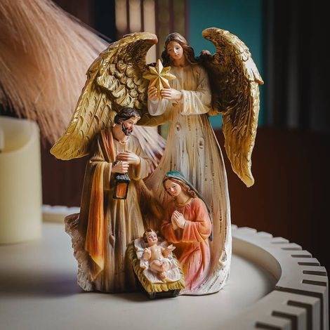 Imagem Sagrada Família com Anjo – 20cm (Resina)