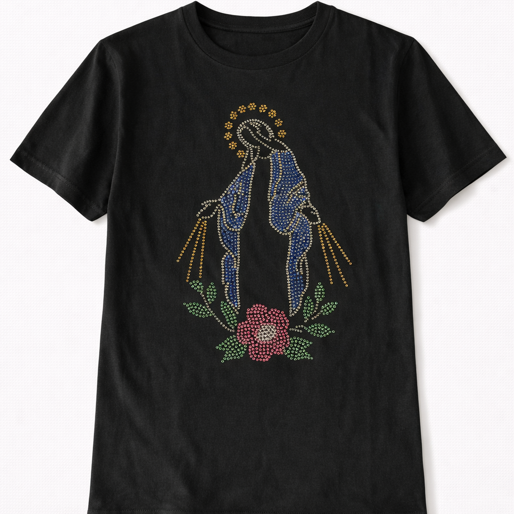 Our Lady T-Shirt with Rhinestones – Illuminate with Mary (Unisex)