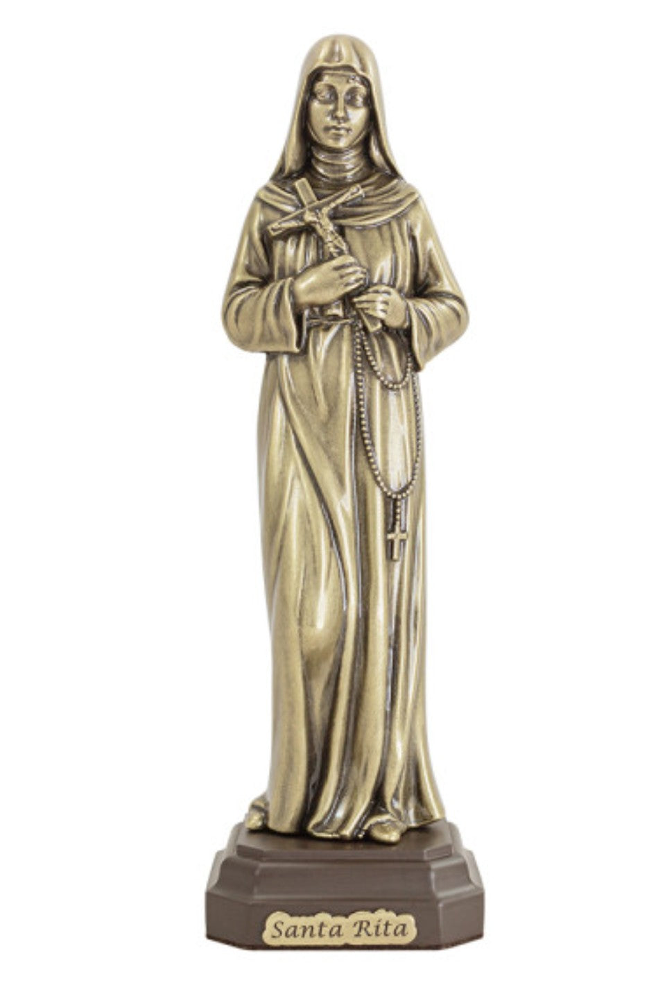 Adorno de Santa Rita de Cássia em Metal Ouro Velho