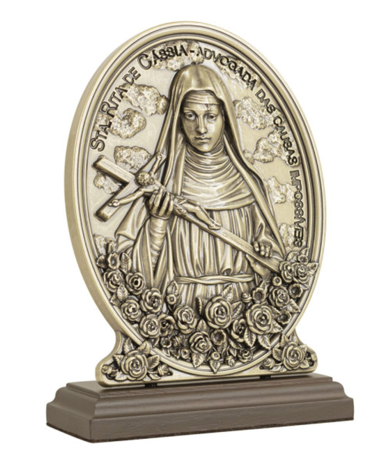 Adorno de Santa Rita de Cássia em Metal Ouro Velho