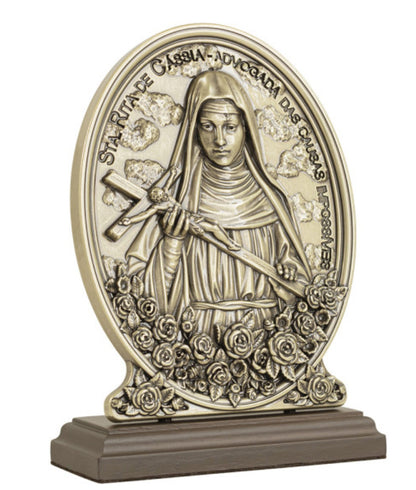 Adorno de Santa Rita de Cássia em Metal Ouro Velho