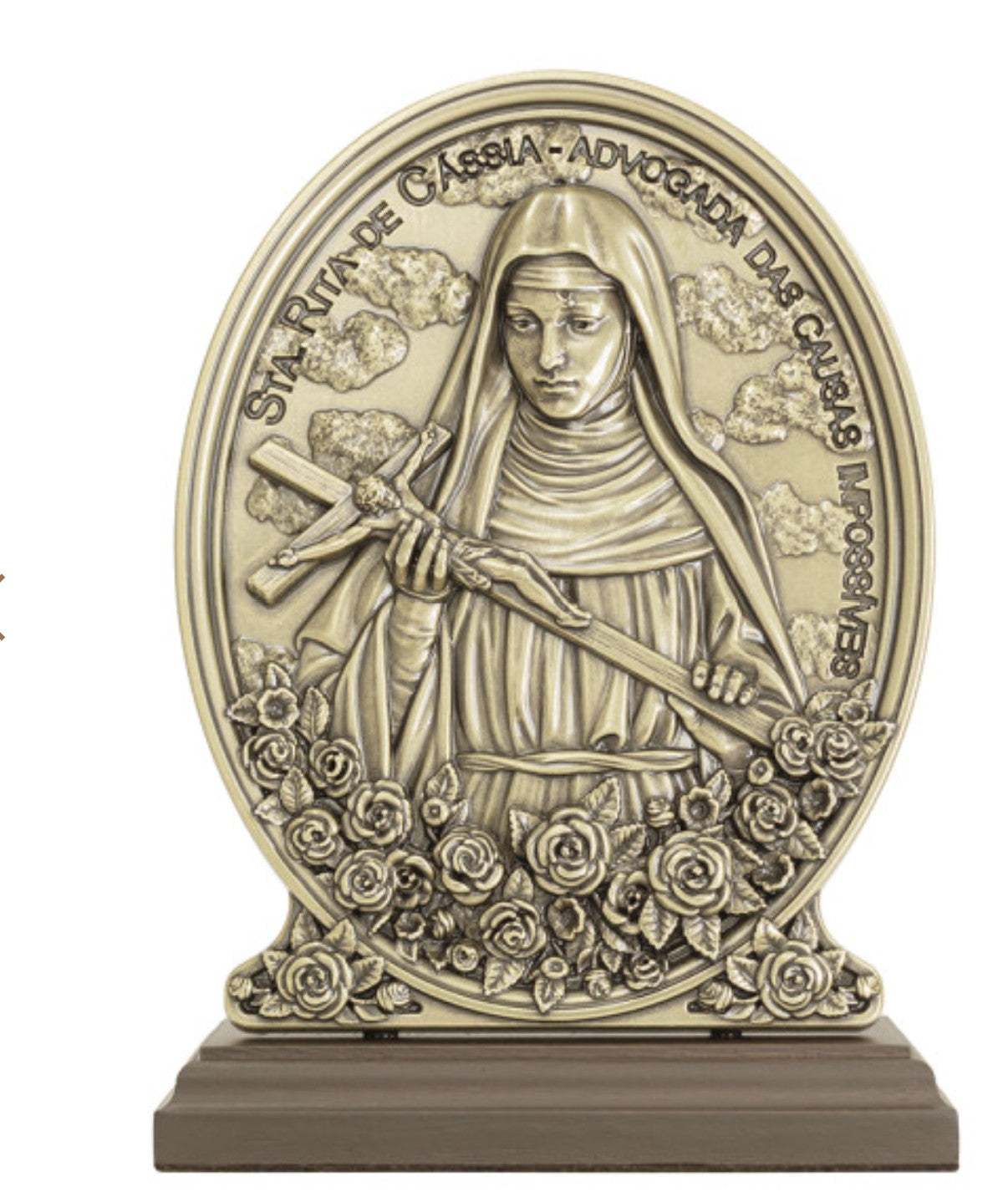 Adorno de Santa Rita de Cássia em Metal Ouro Velho