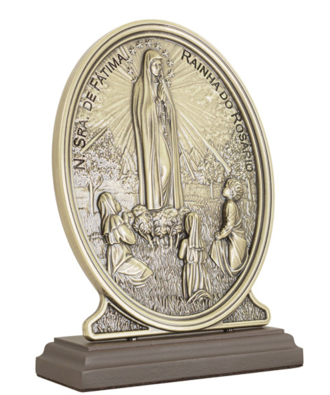 Our Lady of Fatima Ornament in Old Gold Metal