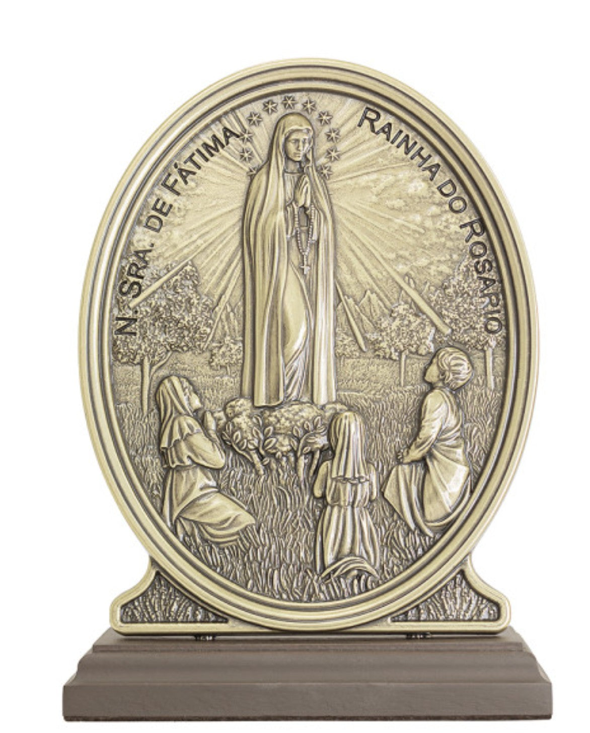 Our Lady of Fatima Ornament in Old Gold Metal