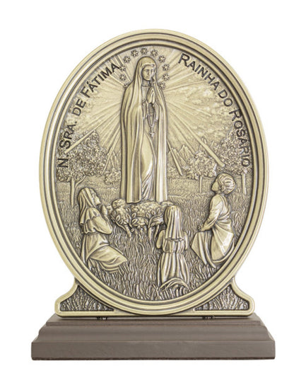 Our Lady of Fatima Ornament in Old Gold Metal