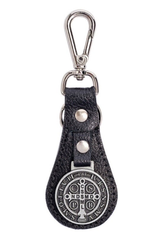 Chaveiro em Couro Legítimo - Medalha de São Bento