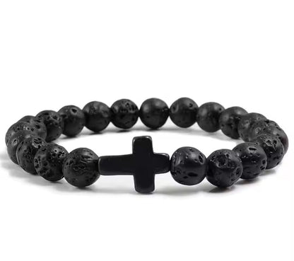 Pulseira Cristã com Cruz em Pedra Natural – Várias Cores