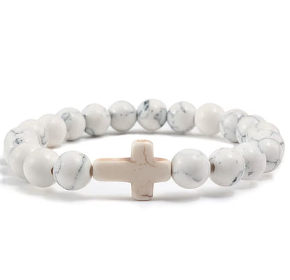 Pulseira Cristã com Cruz em Pedra Natural – Várias Cores