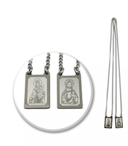 Escapulário Tradicional de Nossa Senhora do Carmo em Aço Inoxidável Prata – 60 cm