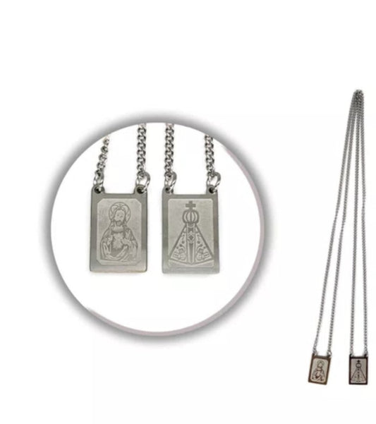 Escapulário de Nossa Senhora Aparecida em Aço Inoxidável Prata – 60 cm