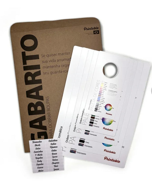 Gabarito para Dobrar Roupas – Kit com 5 Tamanhos + Etiquetas