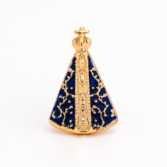 Bóton Nossa Senhora Aparecida em Metal – Dourado e Azul