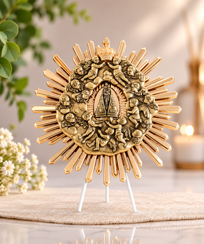 Adorno Glória de Nossa Senhora de Nazaré para Mesa e Altar com Suporte
