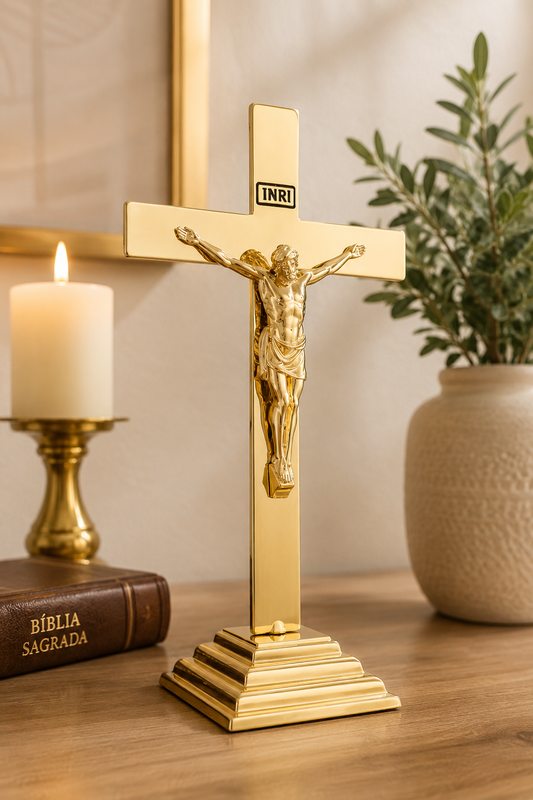 Crucifixo de Mesa Jesus com Base – Dourado