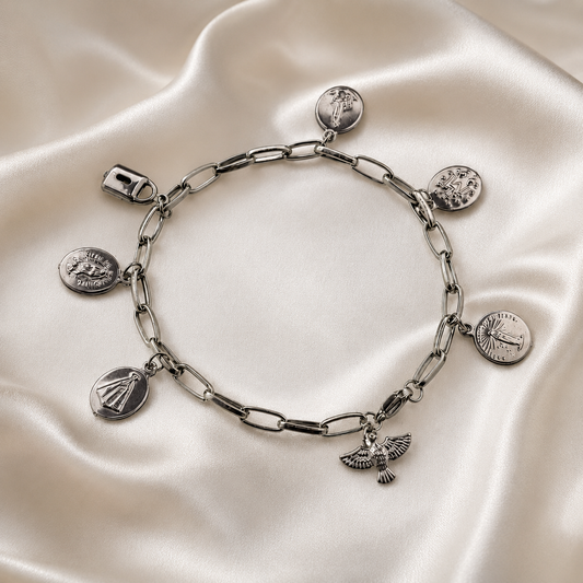 Pulseira Cadeia Consagração em Aço Inox – 5 Devoções com Cadeado