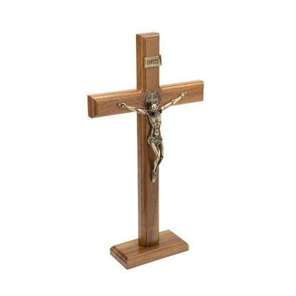 Crucifixo Tradicional em Madeira – 35 cm  com Medalha de São Bento | Mesa ou Parede