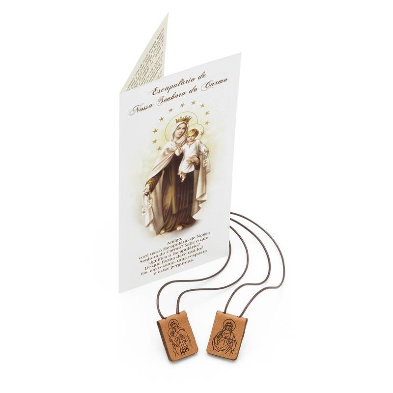 Escapulário de Couro com Folheto – Nossa Senhora do Carmo