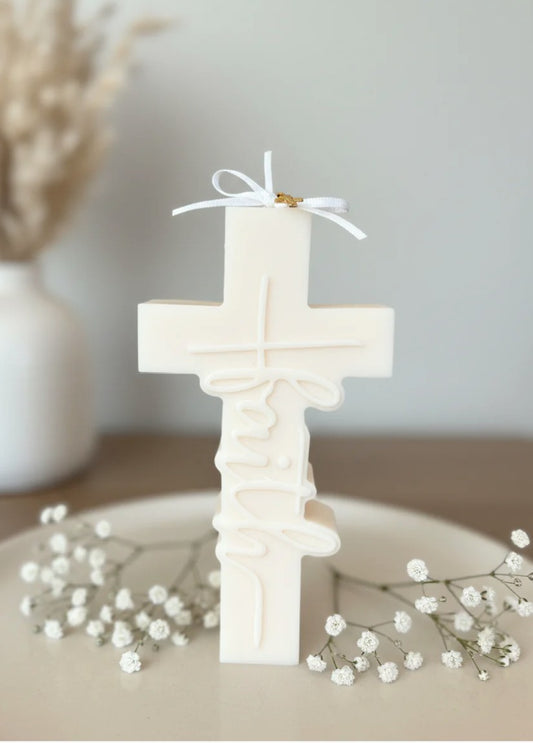 Vela Decorativa Cruz “Faith” – Fé e Esperança