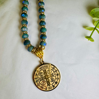 Crystal Ornament with Saint Benedict Medal