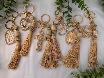 Beige Pompom Keychain
