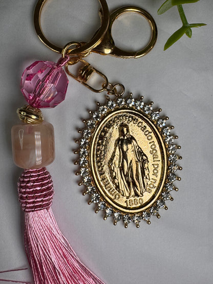 Pink Pompom Keychain