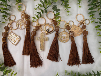 Brown Pompom Keychain